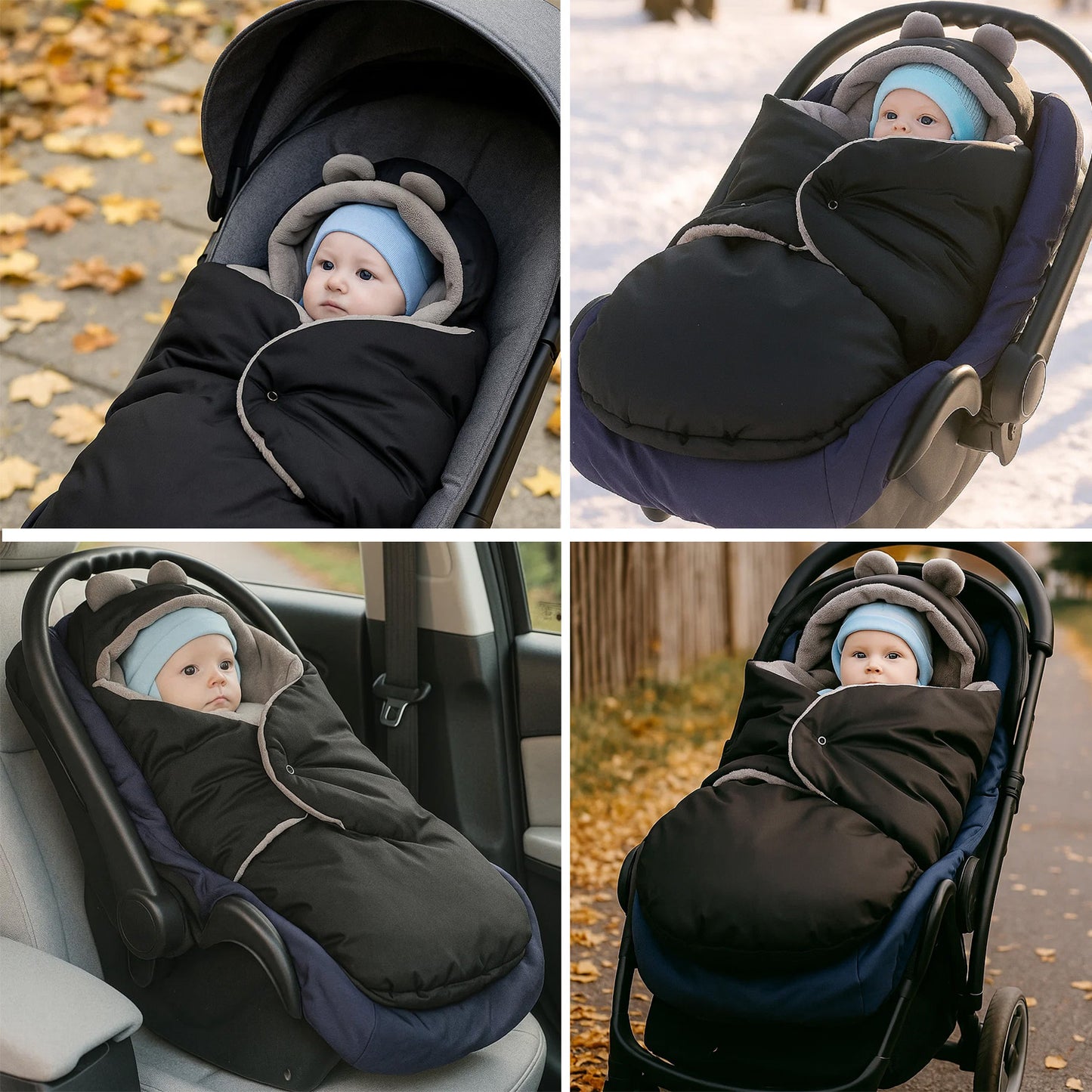 Baby Einschlagdecke für Winter - Schwarz und Latte