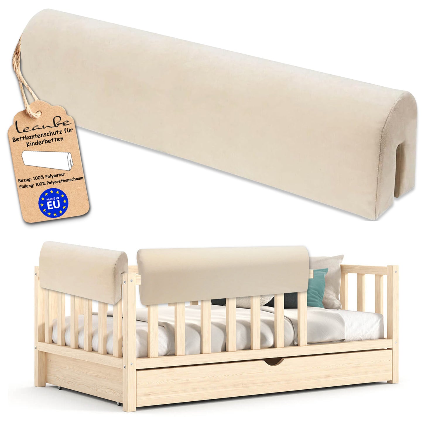 Bettkantenschutz für Babybett – Beige Mikrofaser