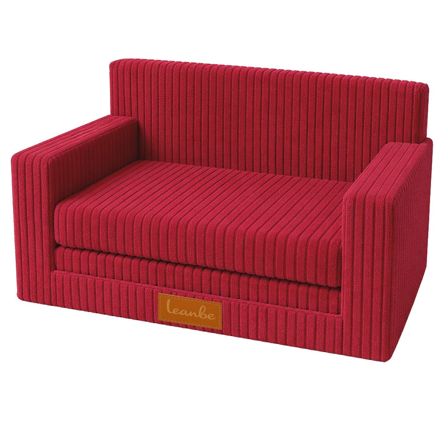 LEANBE Personalisierbares Kindersofa 3-in-1  Spiel- und Schlafsofa mit individuellem Namen - Rot Cord