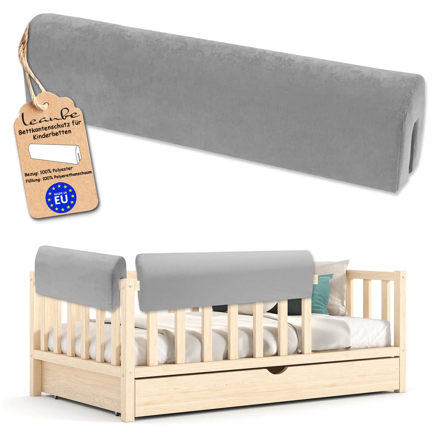Bettkantenschutz für Babybett – Grau Mikrofaser