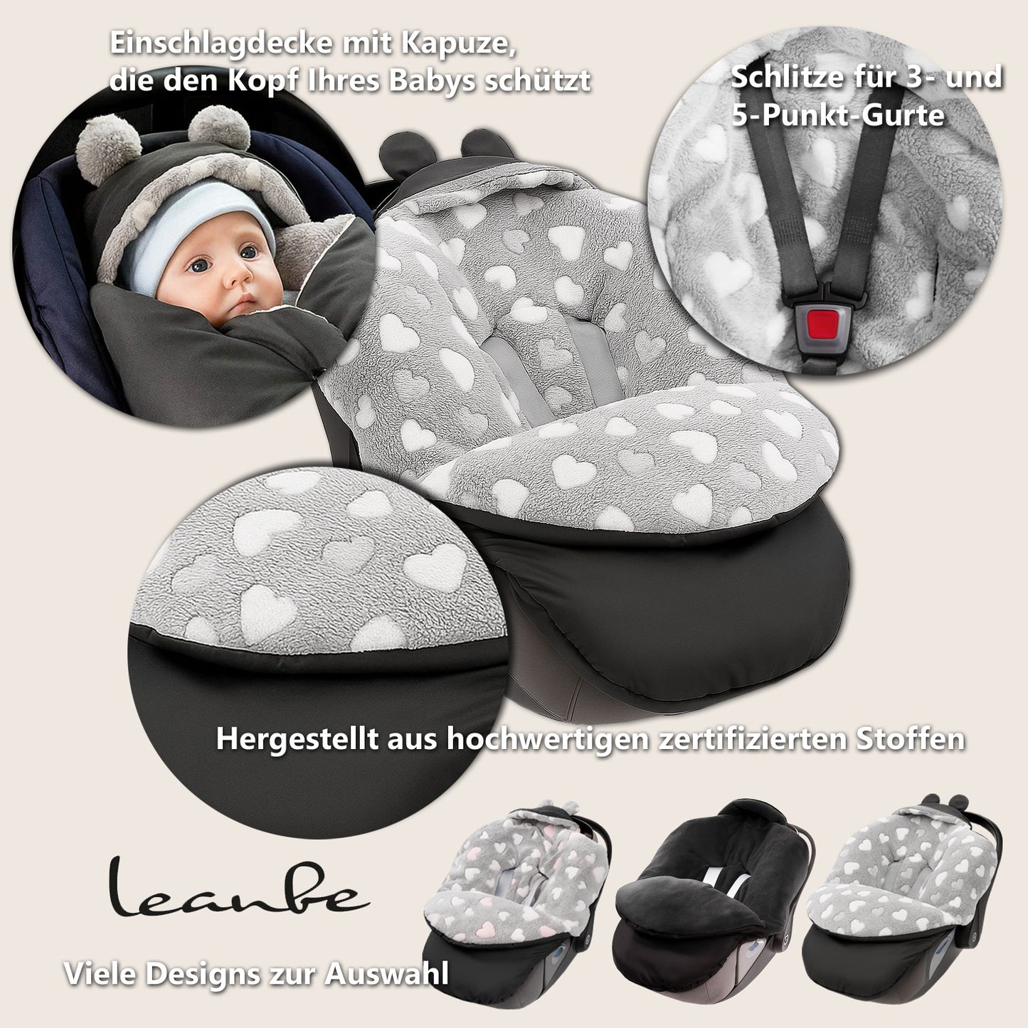 Baby Einschlagdecke für Winter - Schwarz und Latte