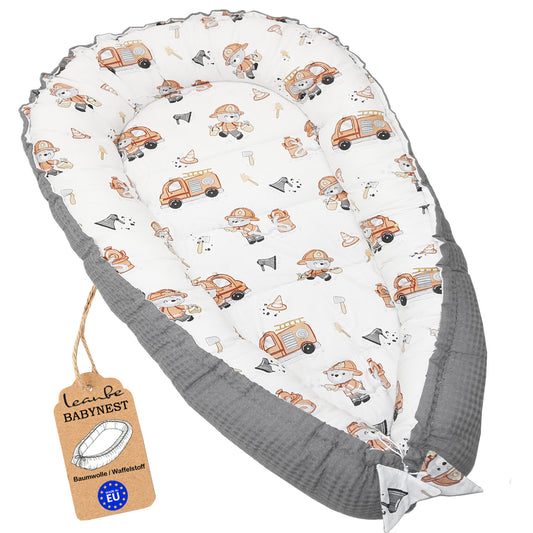 Babynest Kokon aus Baumwolle & Waffelstoff - Grau