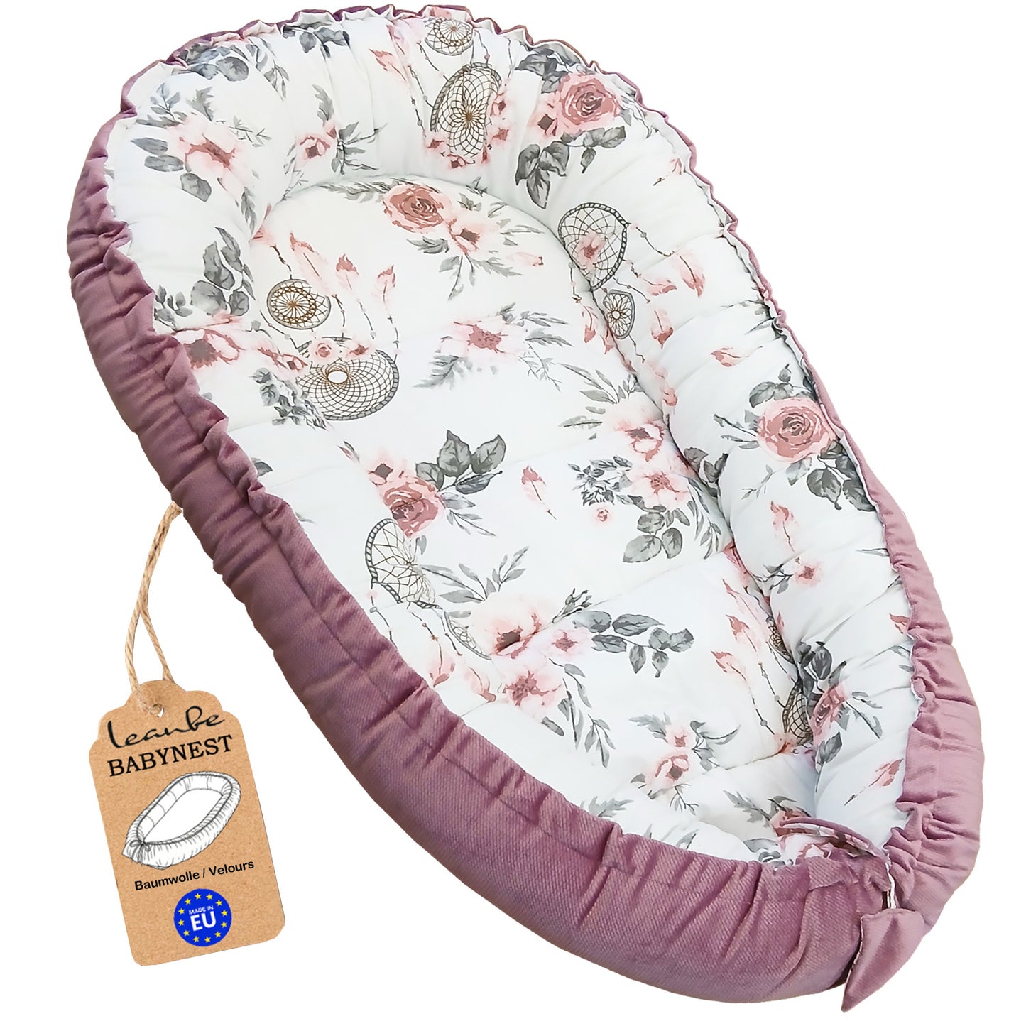 Babynest Kokon aus Baumwolle & Velours - Rosa