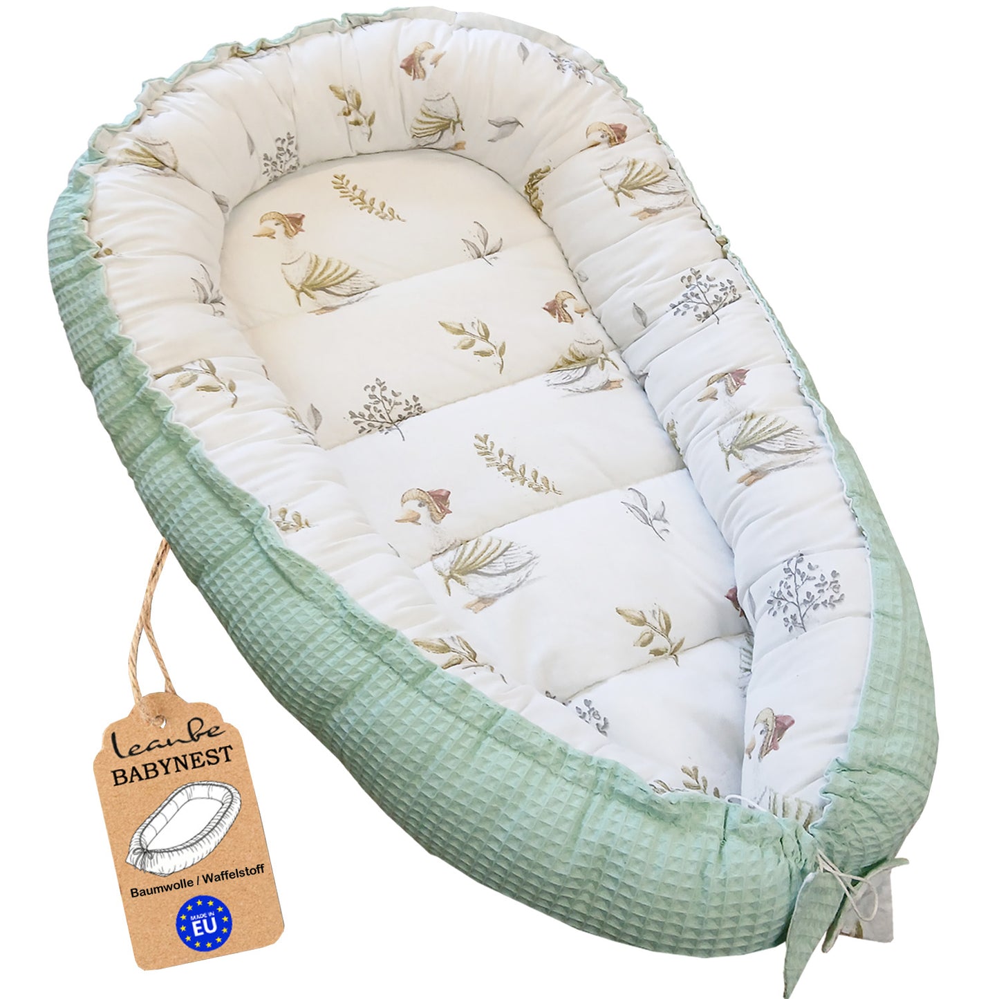 Babynest Kokon aus Baumwolle & Waffelstoff - Mint