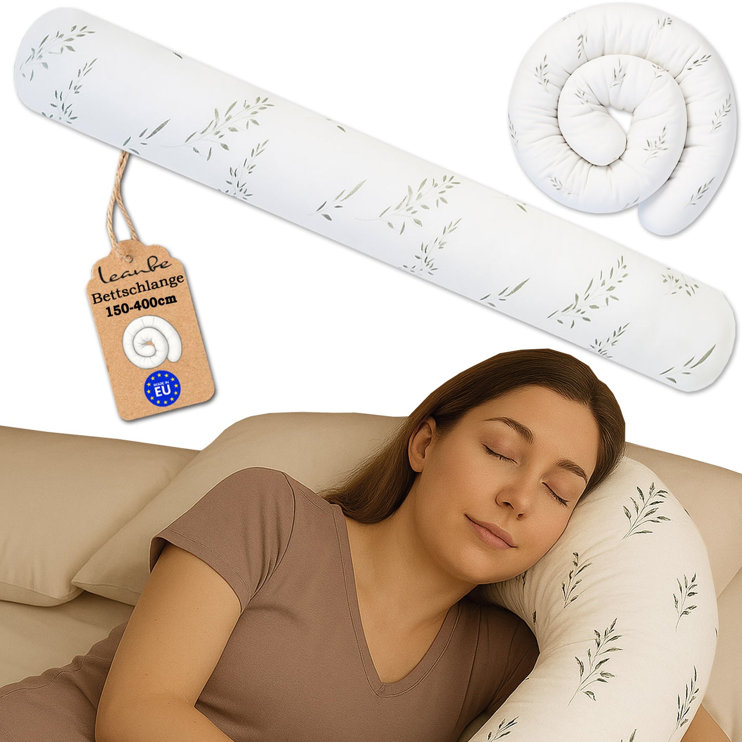 Bettschlange Stillkissen Seitenschläferkissen 150-400 cm Gras