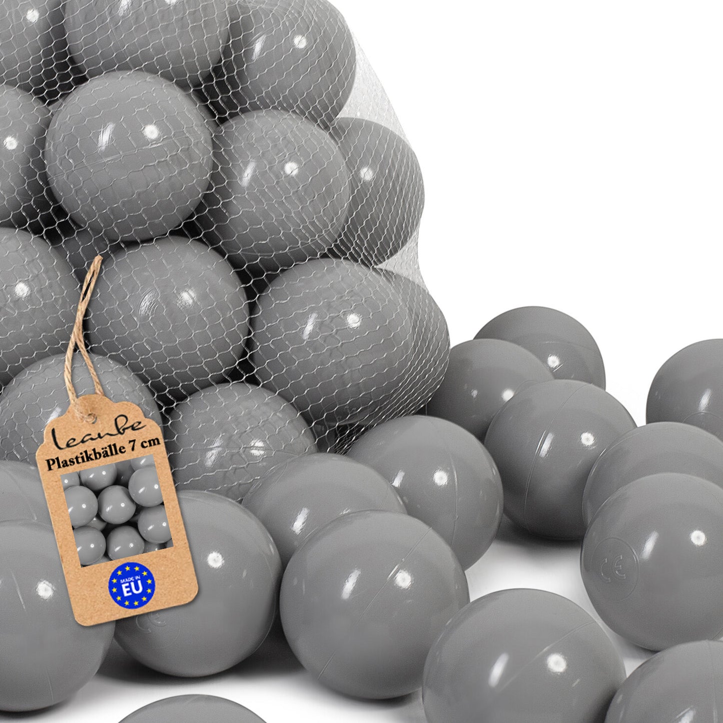 LEANBE Bällebad Bälle 7 cm – Hochwertige Plastikbälle für Kinder Spielspaß - Grau