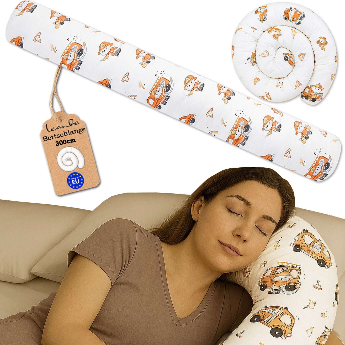 Bettschlange Stillkissen Seitenschläferkissen 150-400 cm  Feuerwehrteddy