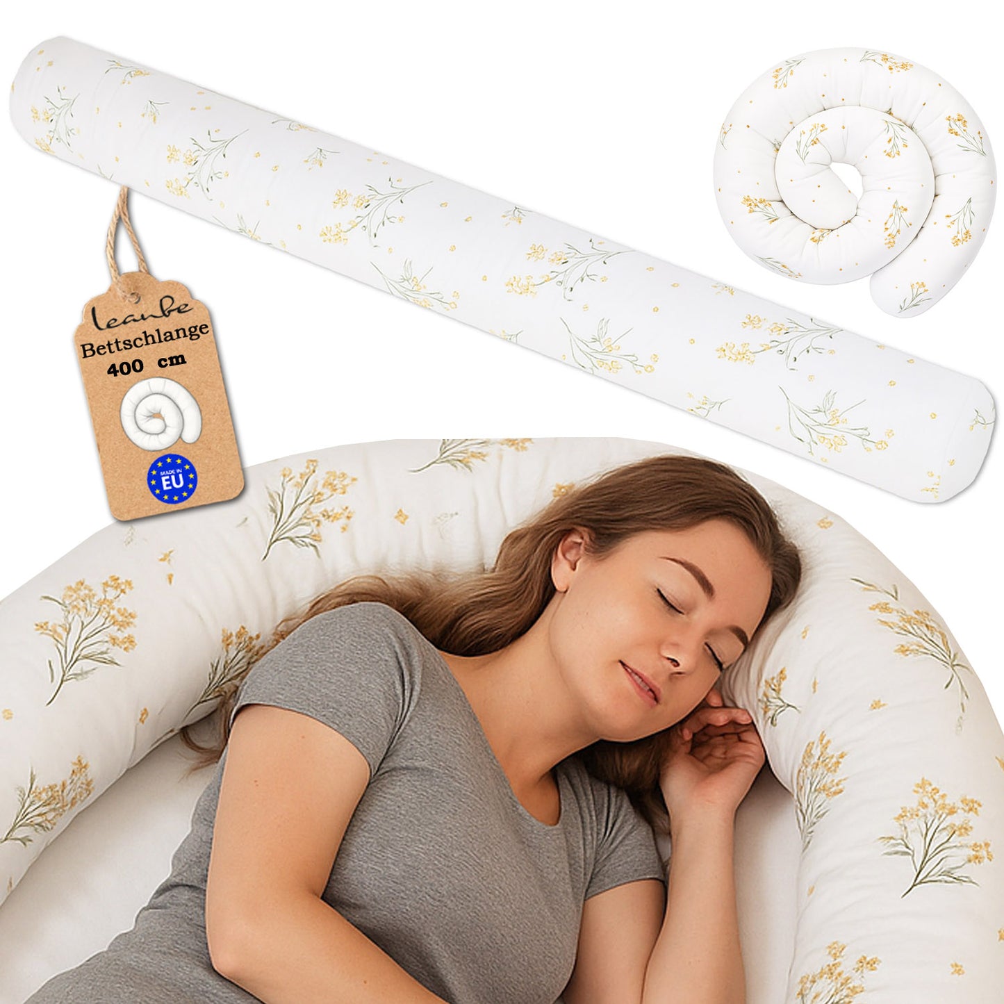 Bettschlange Stillkissen Seitenschläferkissen 150-400 cm Kamille