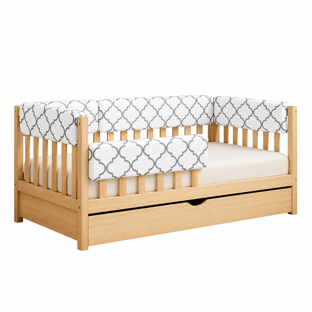 LEANBE Bettkantenschutz 70 cm für Betten -  Kissen für bettumrandung – Graues Ornament Baumwolle