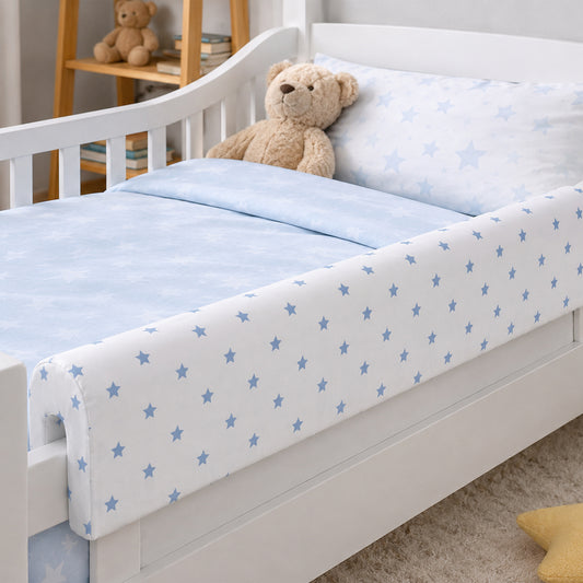 LEANBE Bettkantenschutz 70 cm für Betten -  Kissen für bettumrandung – Blaue Sterne