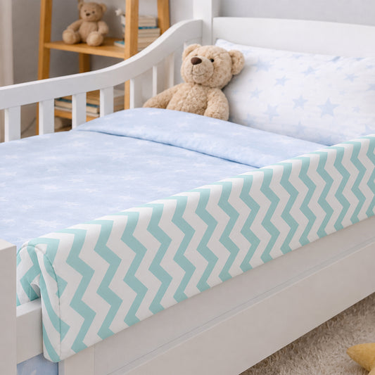 LEANBE Bettkantenschutz 70 cm für Betten -  Kissen für bettumrandung – Türkis Chevron