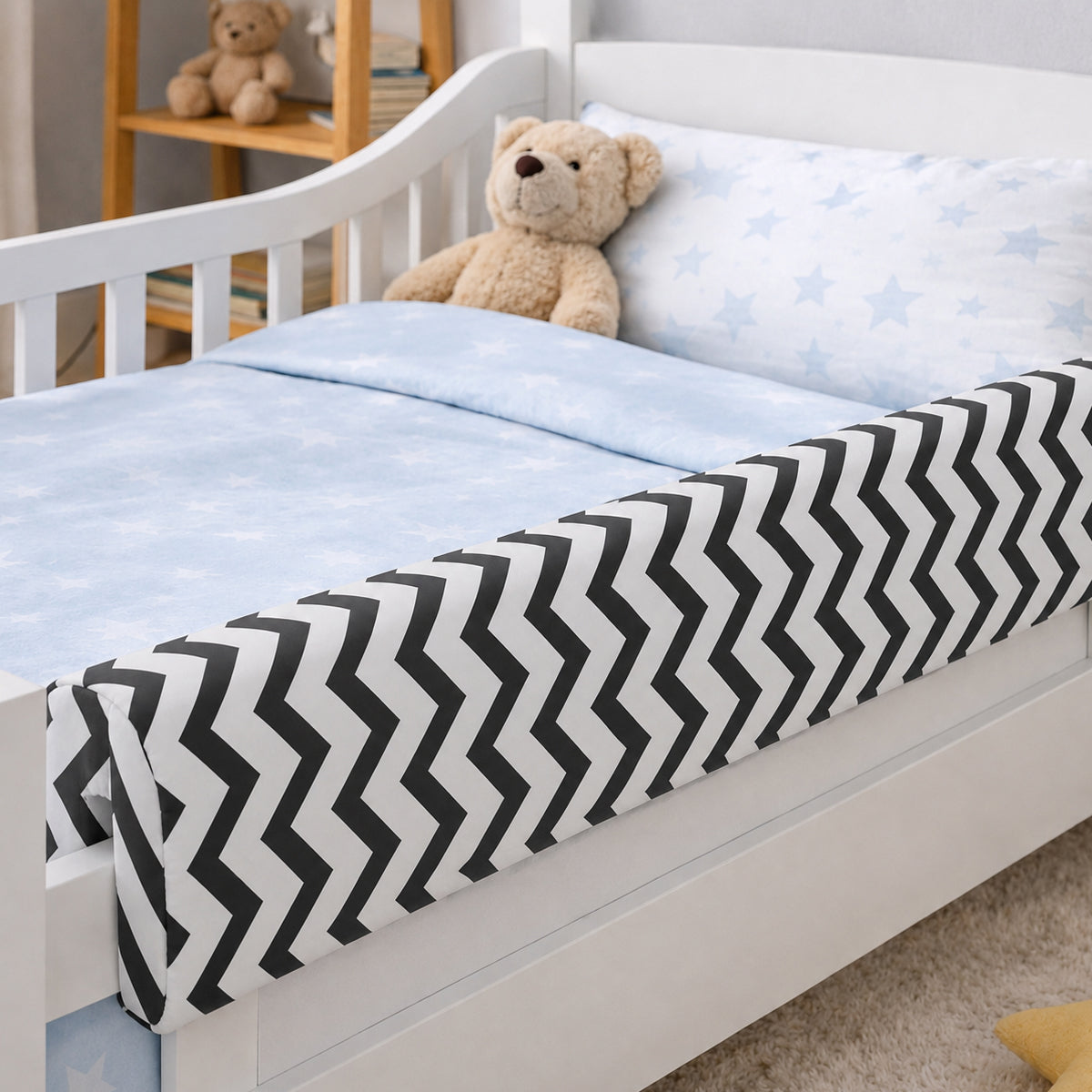 LEANBE Bettkantenschutz 70 cm für Betten -  Kissen für bettumrandung – Schwarz Chevron Baumwolle