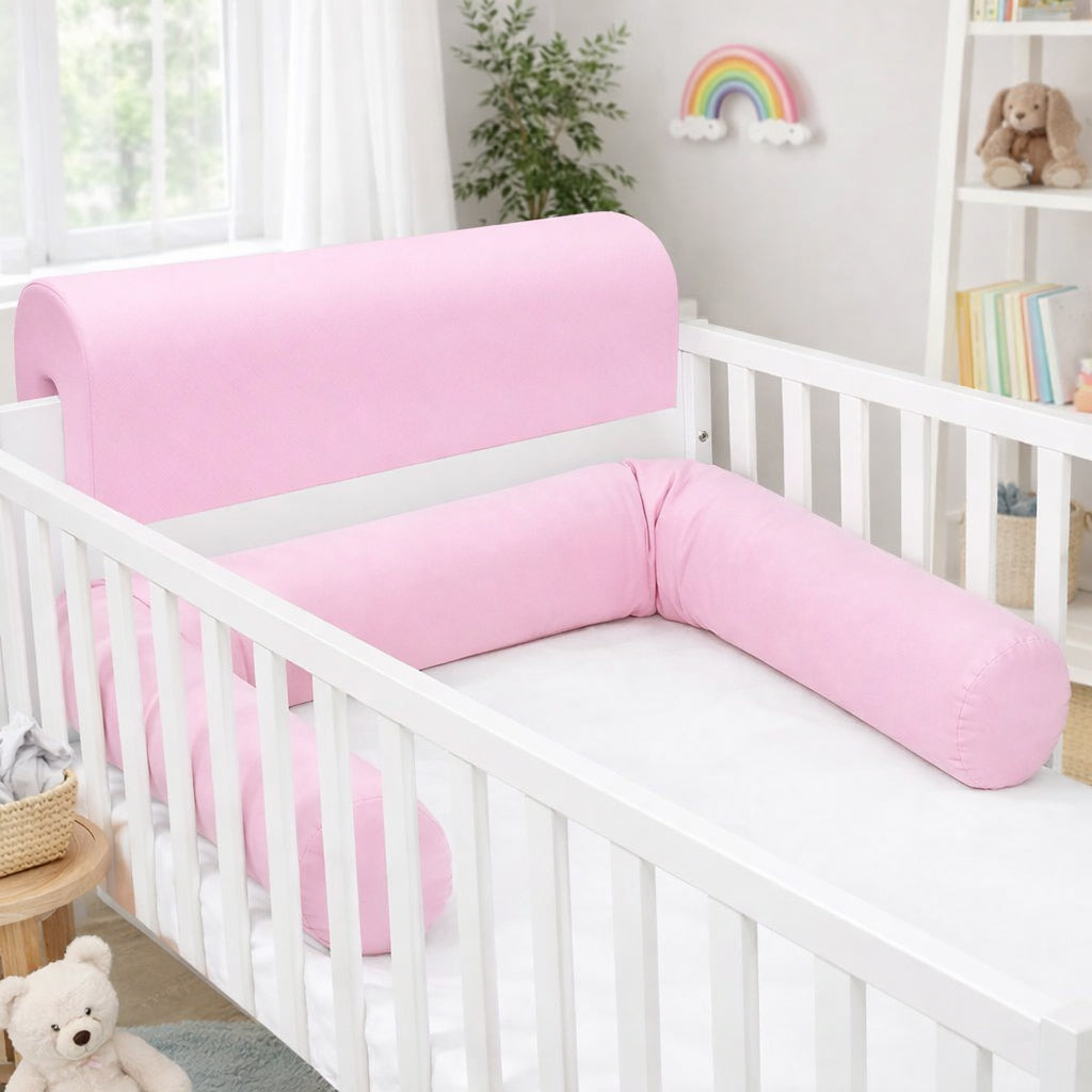 LEANBE Bettkantenschutz 70x20x14 cm + Bettschlange 150x15 cm – Rosa