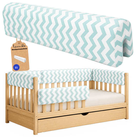 LEANBE Bettkantenschutz 70 cm für Betten -  Kissen für bettumrandung – Türkis Chevron