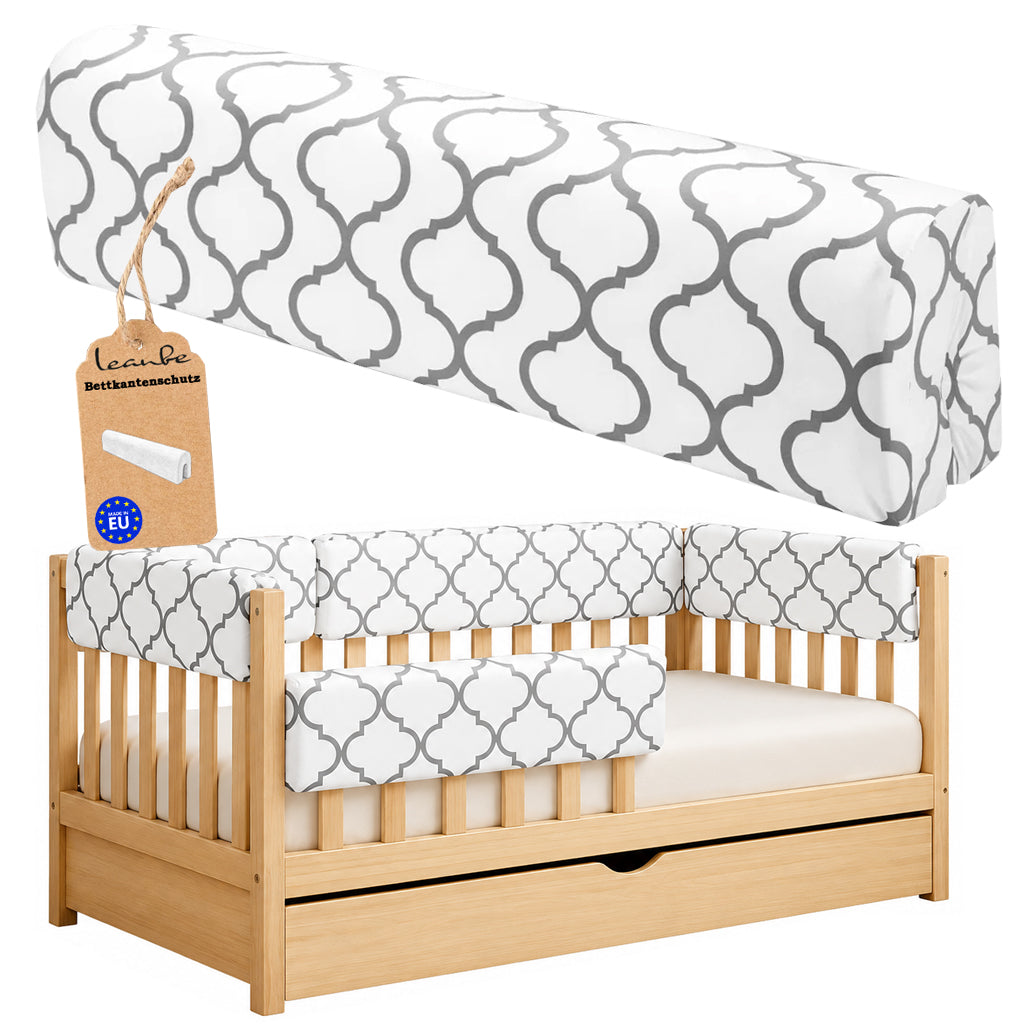 LEANBE Bettkantenschutz 70 cm für Betten -  Kissen für bettumrandung – Graues Ornament Baumwolle